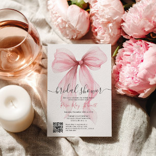 Invitation Coquette rose Bow Romantique Qr code Fête des mari