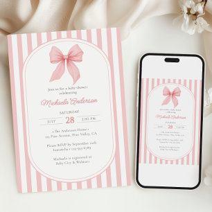 Invitation Coquette rose Bow Striped Girl Baby shower
