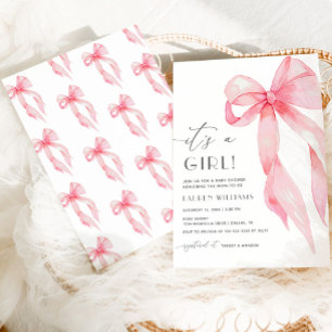 Invitation Coquette Rose Élégante Bow Son Baby shower Fille