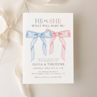 Invitation Coquette rose et bleu Bow Genre Revevela Party