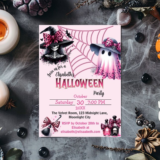 Invitation Coquette rose et noire Halloween (Créateur téléchargé)
