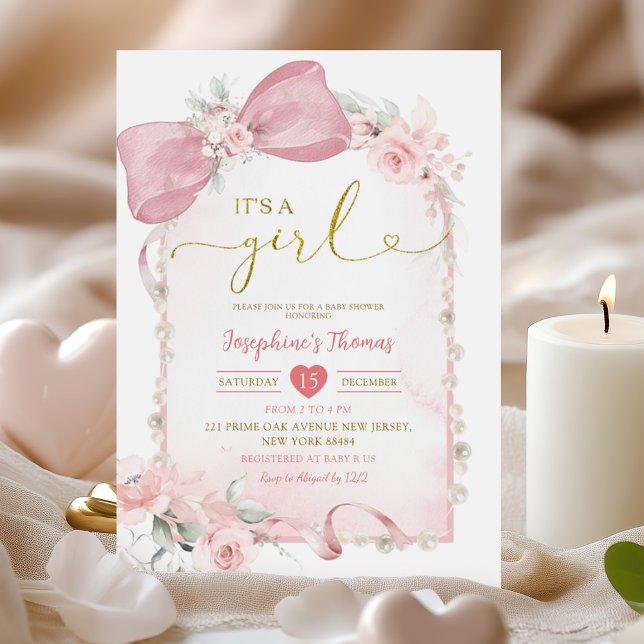 Invitation Coquette rose florale Bow C'est un Baby shower fil (Créateur téléchargé)