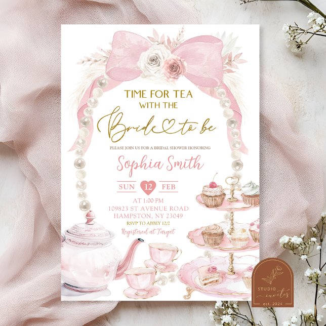 Invitation Coquette rose, le temps pour une mariée de thé (Créateur téléchargé)