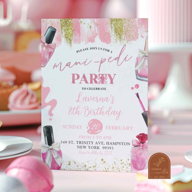 Invitation Coquette Rose Mani-Pedi Spa se maquiller fête d'an (Créateur téléchargé)
