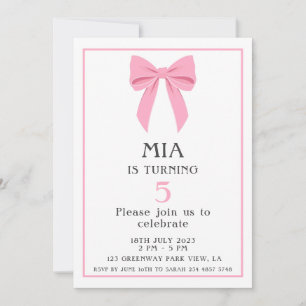 Invitation Coquette rose minimaliste Bow Anniversaire fille