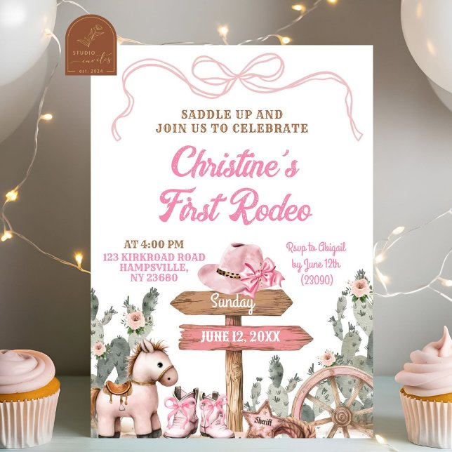 Invitation Coquette rose Premier Rodéo Anniversaire Fille (Créateur téléchargé)