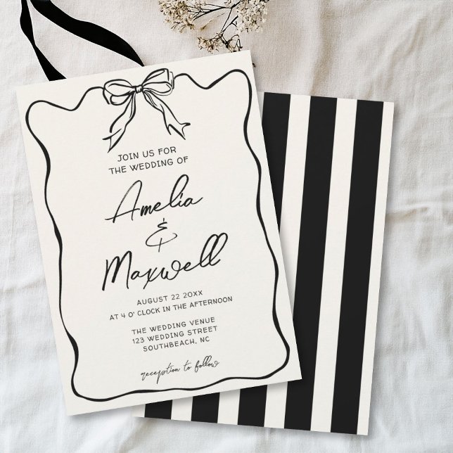 Invitation Coquette ruban dessiné à la main Mariage romantiqu (Créateur téléchargé)