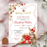 Invitation Coquette Ruban Rouge Lapin Fraise Baby 