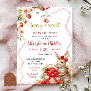Invitation Coquette Ruban Rouge Lapin Fraise Baby 