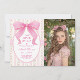 Invitation Coquette Sweet 16 Ruban Rose Anniversaire Photo