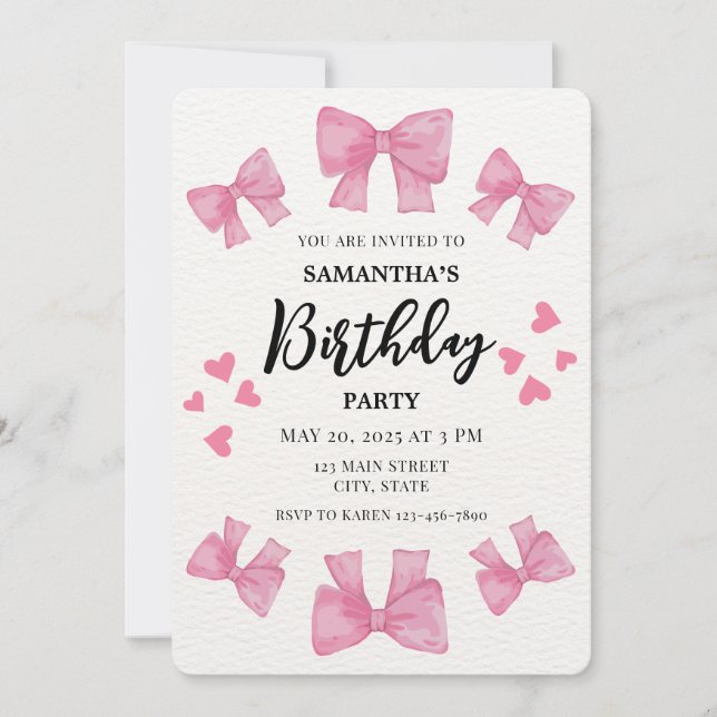 Invitation Coquette Vaches roses et Coeurs Fête d'anniversair (Devant)