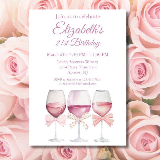 Invitation Coquette Vaches roses et vin 21e anniversaire (Créateur téléchargé)