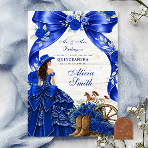 Invitation Coquette Western Charra Quinceanera nœud bleu mari