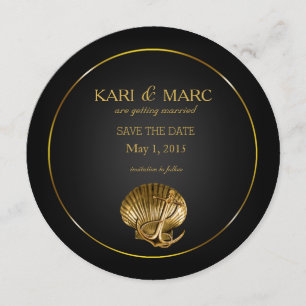 Invitation Coquillage ancré Enregistrer la date   noir et or