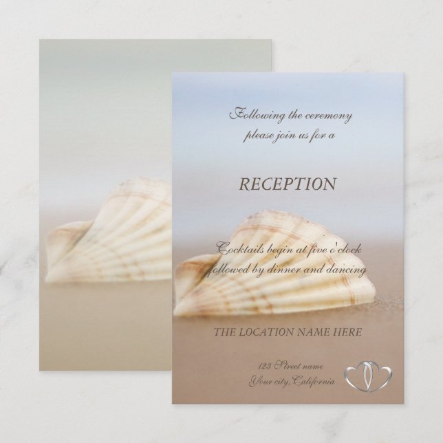 Invitation Coquillage de plage, Réception des cœurs (Devant / Derrière)