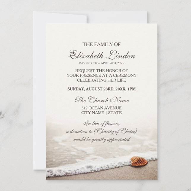 Invitation Coquillage sur la cérémonie commémorative de plage (Devant)
