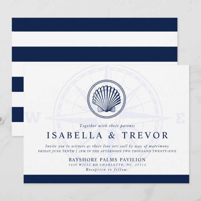 Invitation Coquillage vintage | Mariage thématique nautique (Devant / Derrière)