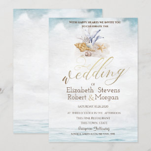 Invitation Coquillages à l'aquarelle,Mariage sur la mer