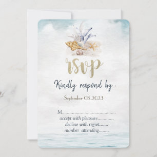 Invitation Coquillages à l'aquarelle, RSVP mariage en mer 