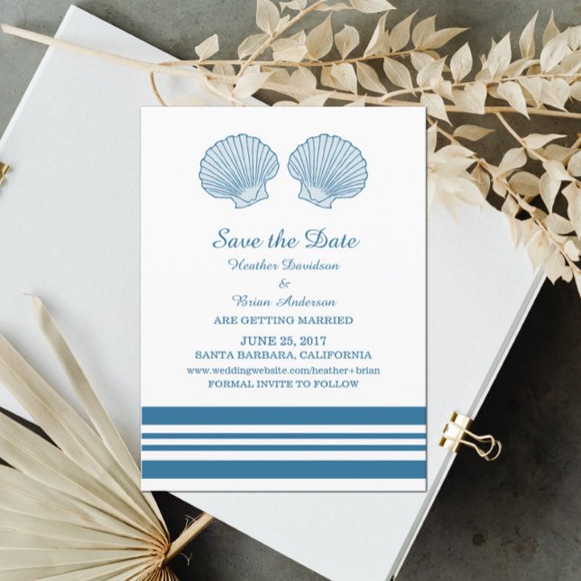 Invitation Coquillages bleu blanc marine Enregistrer l'Invita (Créateur téléchargé)
