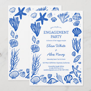 Invitation Coquillages Cadre Fiançailles Plage PERSONNALISÉE