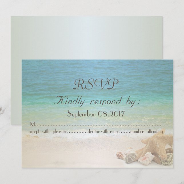 Invitation Coquillages de mariage de plage RSVP (Devant / Derrière)