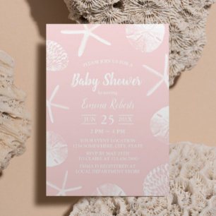 Invitation Coquillages De Plage Elégant Baby shower Rose-Clou