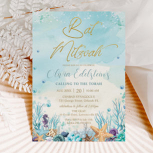 Invitation Coquillages de plage sous-marins Coraux Bar Mitzva