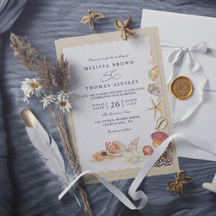 Invitation Coquillages élégants Plage Sable de mer Mariage mo