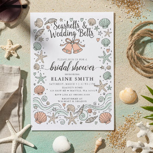 Invitation Coquillages et Cloches de Mariage Baignade Enterre