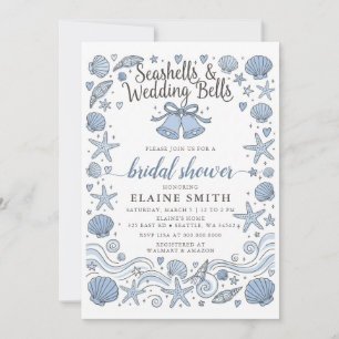 Invitation Coquillages et Cloches de Mariage Plage Baby Showe