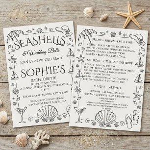 Invitation Coquillages et Cloches de Mariage Plage Bacheloret