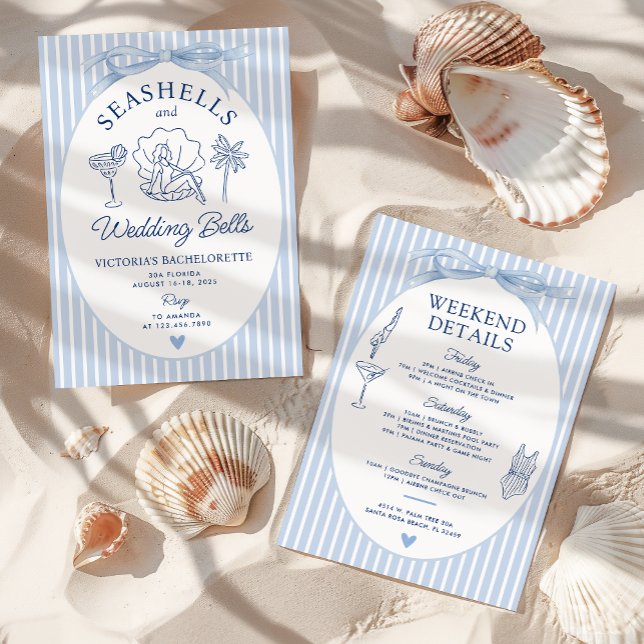 Invitation Coquillages et cloches Mariages Itinéraire Bachelo (Créateur téléchargé)