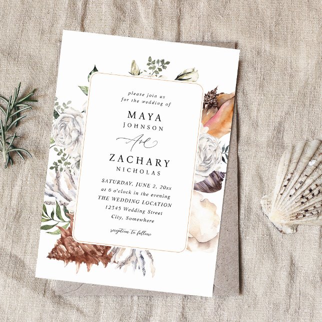Invitation Coquillages et Mariage floral blanc (Créateur téléchargé)