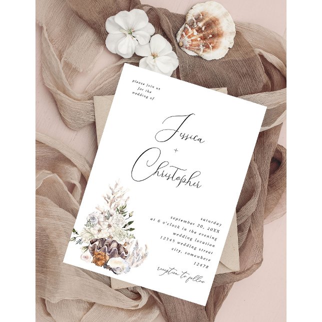 Invitation Coquillages et Mariage floral blanc 3 (Créateur téléchargé)