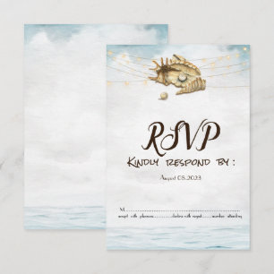 Invitation Coquillages, Mer, Éclairages de script RSVP