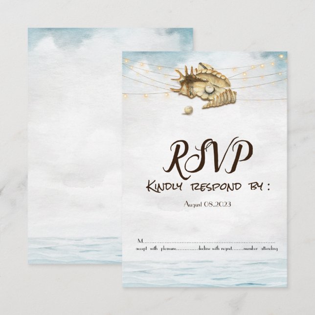 Invitation Coquillages,Mer,Guerites à cordes RSVP lumières de (Devant / Derrière)