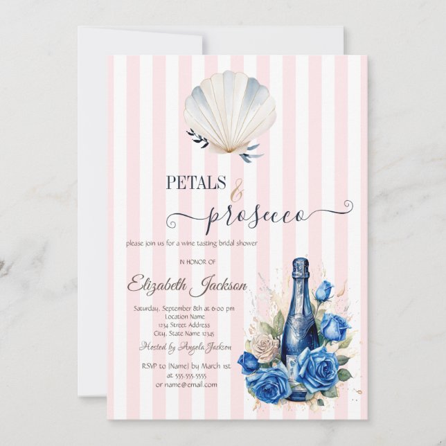 Invitation Coquillages Pétales & Poursuites rose rayé (Devant)