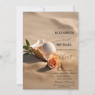 Invitation Coquillages Rose Sable Mariage
