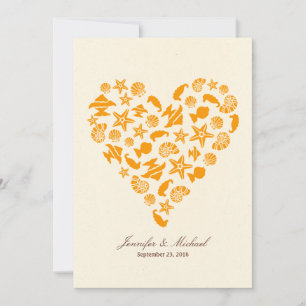 Invitation Coquillages & Starfish Coeur Eté Plage Mariage