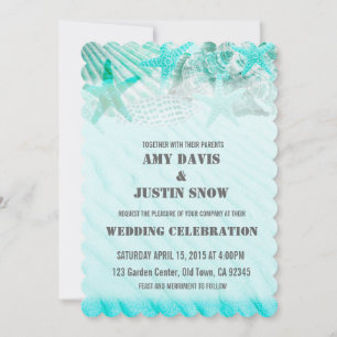 Invitation Coquillages turquoise sable étoile mariage invite