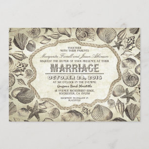 Invitation Coquillages vintages nautique plage mariage invita