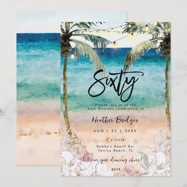 Invitation Coquilles de plage tropicales 60e anniversaire (Devant / Derrière)