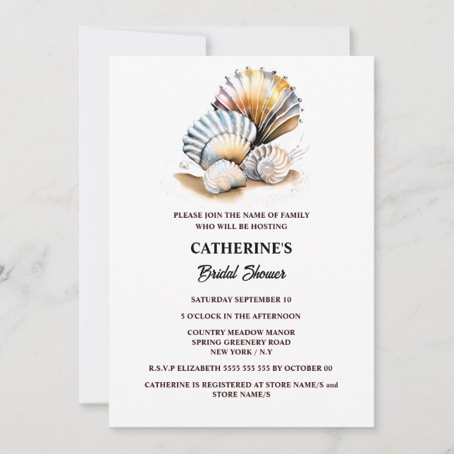 Invitation Coquilles sur la plage et la douche nuptiale d'été (Devant)