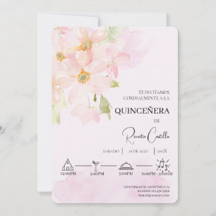 Invitation Coquinceañera espagnole de lièvre rose