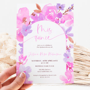 Invitation Coquinceanera fleurie rose vif