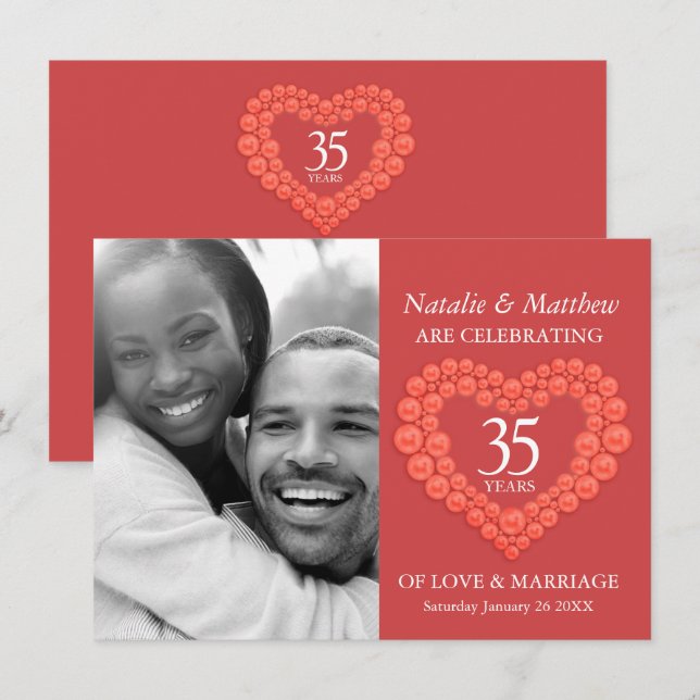 Invitation Corail 35e anniversaire de mariage orange (Devant / Derrière)
