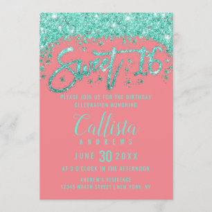 Invitation Corail blanc Turquoise Parties scintillant Dust Sw