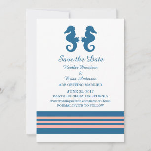 Invitation Corail bleu Cheval nautique Enregistrer la date In