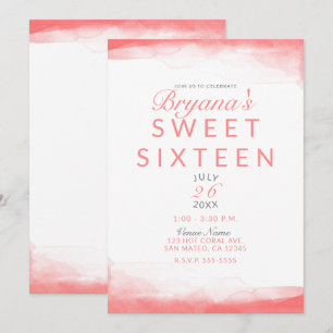 Invitation Corail Chaud Aquarelle Moderne Chic Douce 16